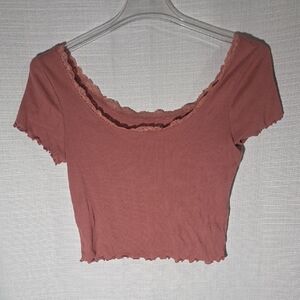 Arizona Jean Company Lace-Trim Scoop Crop Top Dusty Pink Size M